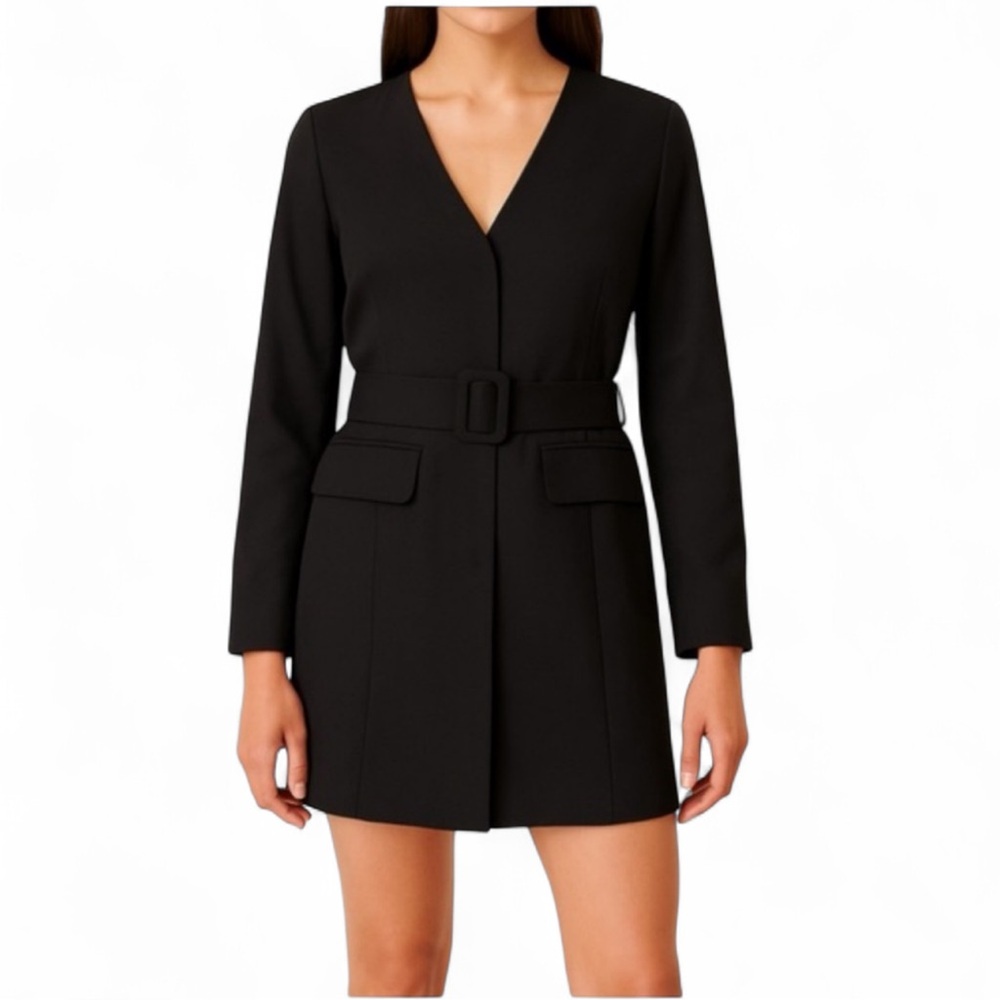 Abercrombie & Fitch Belted Blazer Mini Dress in Black - Size XXS (Tall)
